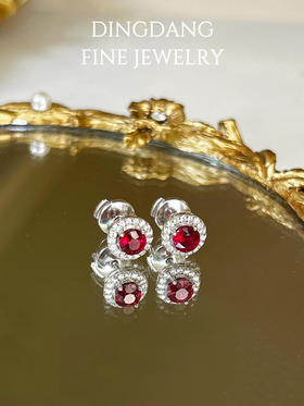 蒂芙尼 Soleste系列  铂金 红宝石 镶钻 耳钉