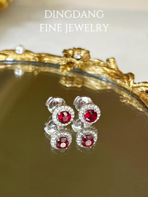 蒂芙尼 Soleste系列  铂金 红宝石 镶钻 耳钉 商品图0