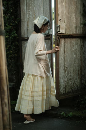 匹马棉桑蚕丝OVERSIZE自然边T恤衫