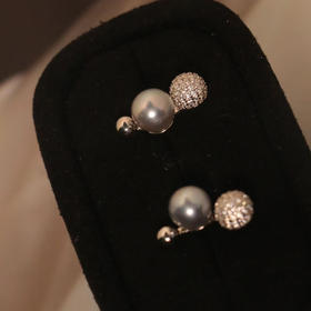 甄珠贝 akoya海水珠 真多麻色7.5-8mm 正圆强光，基本无暇 小众造型耳环 925银配件