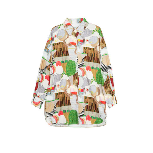 谜底大廓形花色衬衫长袖女2025秋新品原创印花中长衬衣257MC7303 商品图4