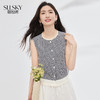 【07/23新品】熙世界法式蕾丝花边拼接格纹衬衫女夏季新款小众设计无袖背心上衣 商品缩略图0
