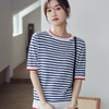 清爽撞色条纹简约针织衫T恤，夏季轻薄凉感短袖上衣 商品缩略图1