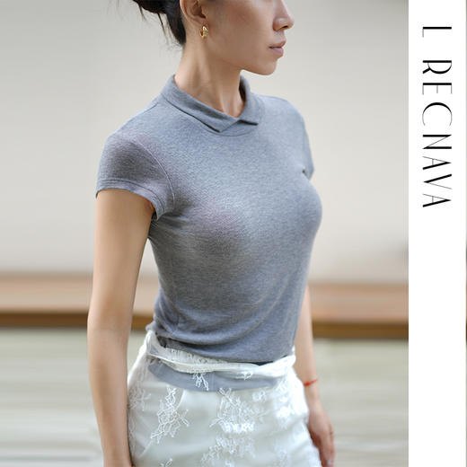 L RECNAVA 天丝莱赛尔 正肩翻领 气质修身短袖 商品图2