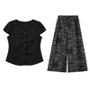 【预售3天】时尚休闲套装2025年夏季新款V领短袖上衣+花色阔腿裤两件套WWYG2532B 商品缩略图1