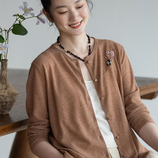 牧衣游原创 手绣棉麻混纺薄毛织外套柔软舒爽百搭开衫 编织时光 商品图2