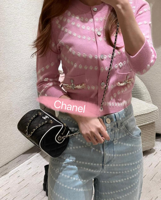 香奈儿 25P春夏 羊皮保龄球包黑/白边（LZ） 商品图6