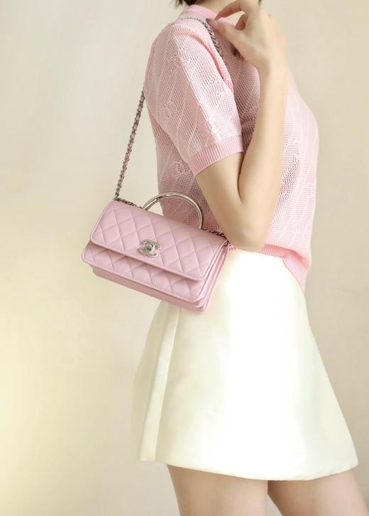 香奈儿 25P春夏 金属手柄风琴包 樱花粉（LZ） 商品图6