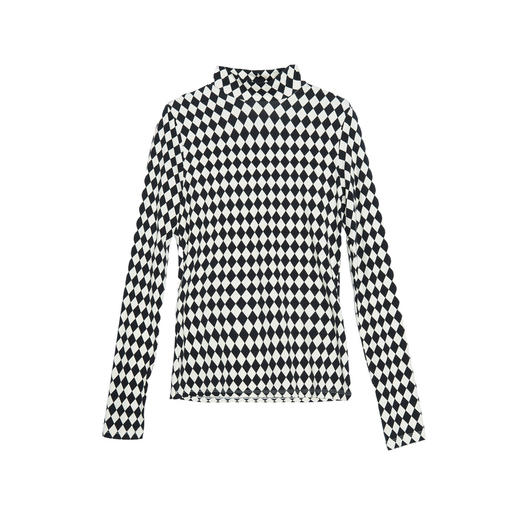 谜底半高领T恤长袖女2025秋季新款复古菱形格弹力打底衫257MT7711 商品图4