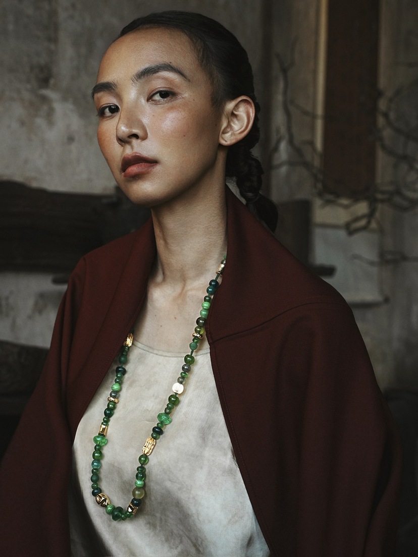 绿琉璃翡翠环长项链