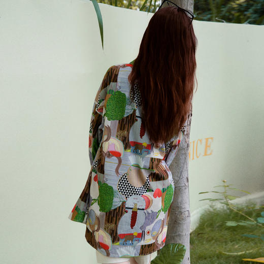 谜底大廓形花色衬衫长袖女2025秋新品原创印花中长衬衣257MC7303 商品图2