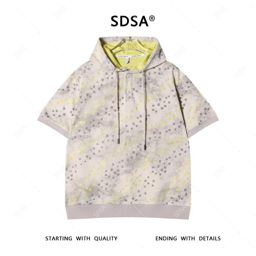 T4310SDSA夏季新款男士痞帅小众满印割破爱心设计连帽短袖T恤撞色时尚 商品图1