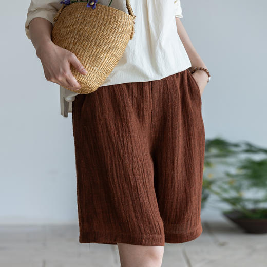 牧衣游原创 亚麻净色短裤新款轻薄宽松显瘦百搭休闲裤子 闲庭信步 商品图0
