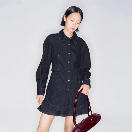 lost in echo2025早秋新款沙漏型收腰修身原色牛仔外套高腰短裙女 商品图2