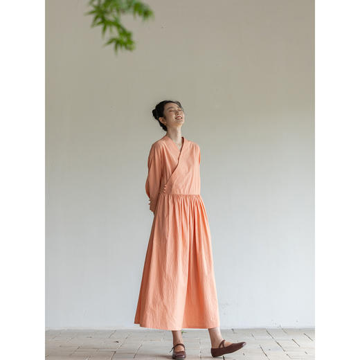 牧衣游原创 60支纯棉净色连衣裙新款质朴禅意复古宽松长裙 月牙弯 商品图2