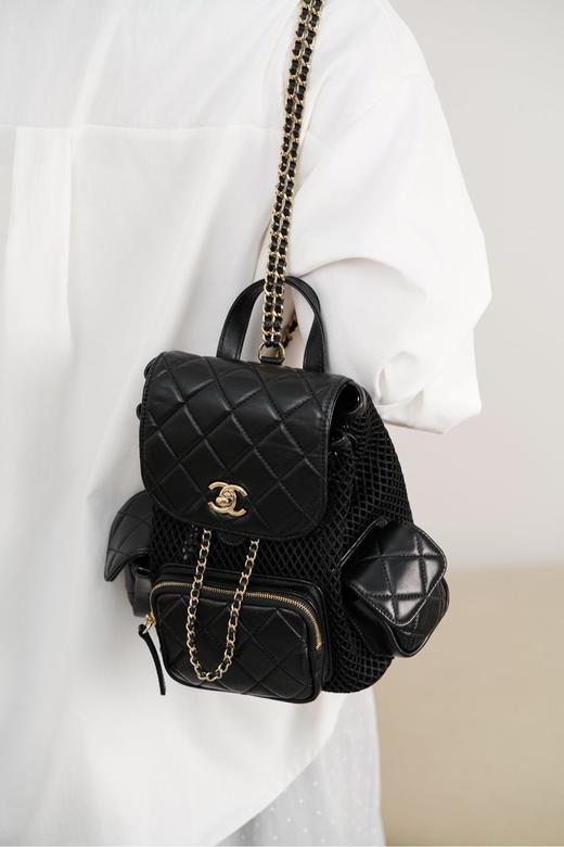 香奈儿 25s镂空网纱双肩包 黑金小号（LZ） 商品图9