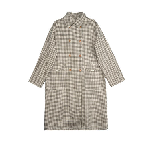 谜底细格纹风衣女士2025春新款复古翻领宽松双排扣外套257ME7301 商品图4