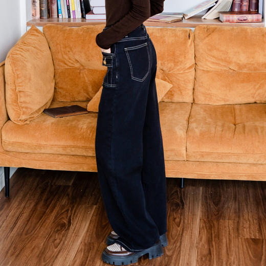 谜底复古直筒牛仔裤2025秋季新款百搭高腰水洗牛仔长裤257MK7741 商品图2