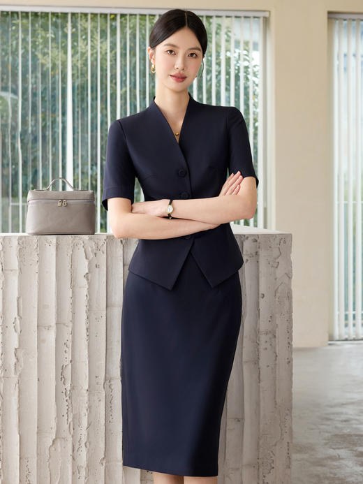 IWY/藏青色夏季短袖薄款西装套装裙高级感气质显瘦职业正装工作服女WCS180 商品图1
