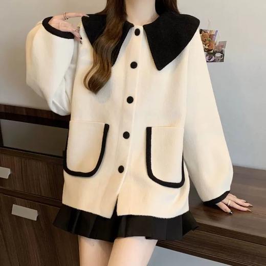 【YW】无忧购娃娃领撞色短款珍珠呢大衣女秋冬新款洋气外套小个子宽松加厚上衣8808(截单后3-5天发货） 商品图1