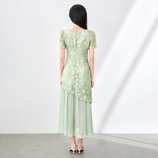 「高货wl」全新升级【铂金会员349/天猫469/差价120】(01727)洛诗琳法式浪漫钉珠连衣裙2025夏季收腰显瘦提花拼接裙子 商品图2