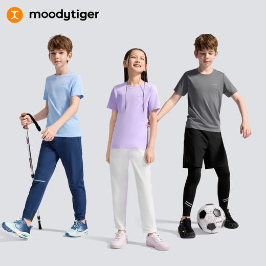 【DR暑假】moodytiger儿童T恤25夏新中性透气吸湿排汗一体短袖上衣52510111 商品图4