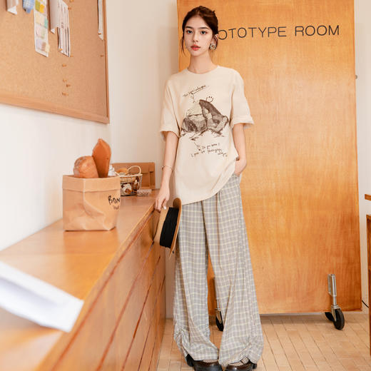 谜底休闲裤女2025秋季新款户外休闲格纹百搭宽松直筒裤257MK7760 商品图7