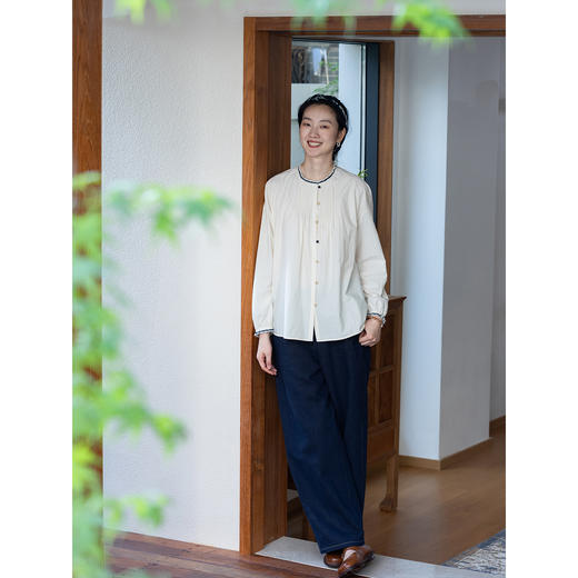 牧衣游原创 打条汉麻棉衬衫新品通勤轻薄白色休闲百搭衬衣 未眠夜 商品图2