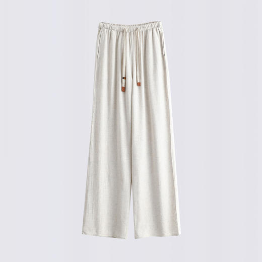 百媚生 棉亚麻女阔腿裤通勤直筒裤8240123 商品图3