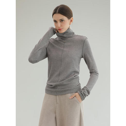 COCOBELLA亮葱细针坑条针织衫立体装饰线高领打底衫TS0032 商品图3