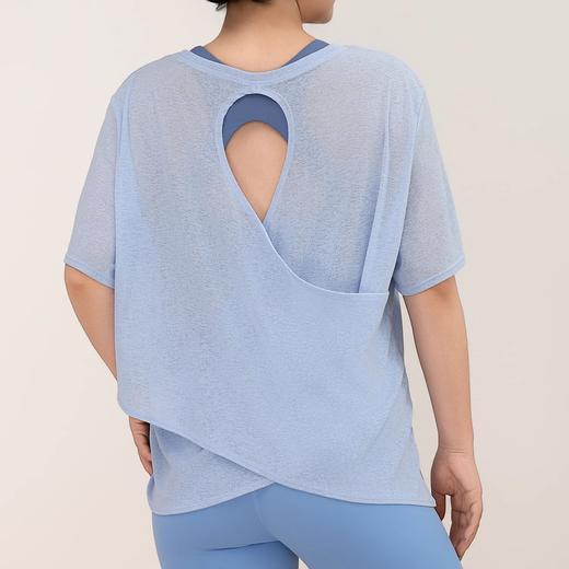 跃牌【安琪拉系列】夏季竹节纱女镂空美背宽松瑜伽罩衫透气轻盈大码T恤休闲运动短袖DX3323 商品图0