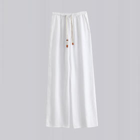 百媚生 棉亚麻女阔腿裤通勤直筒裤8240123