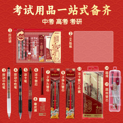 【班小二用户专享】晨光（M&G）金榜题名故宫联名学生考试透明套装中高考考场必备套装 中性笔_自动涂卡铅笔_替芯_橡皮_尺规 15件 商品图2
