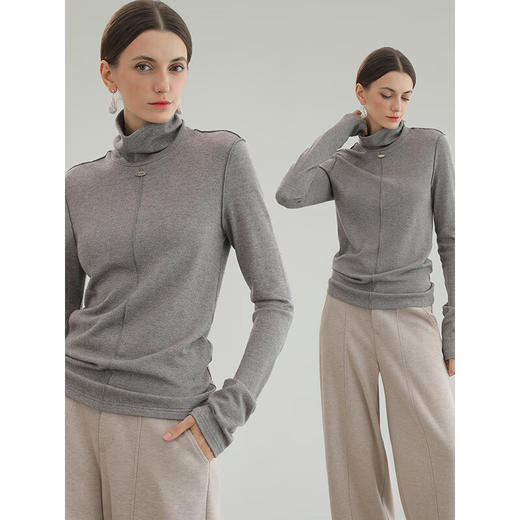 COCOBELLA亮葱细针坑条针织衫立体装饰线高领打底衫TS0032 商品图2