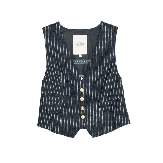 谜底无领西装马甲女2025秋新款复古风通勤条纹修身马夹257MM7722 商品图4