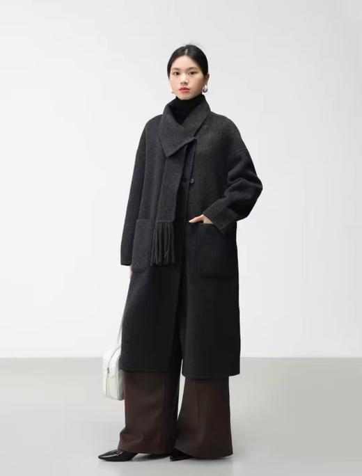 【YW】无忧购围巾款单排扣落肩袖纯色羊毛大衣毛呢外套8806（截单后3-5天发货） 商品图0