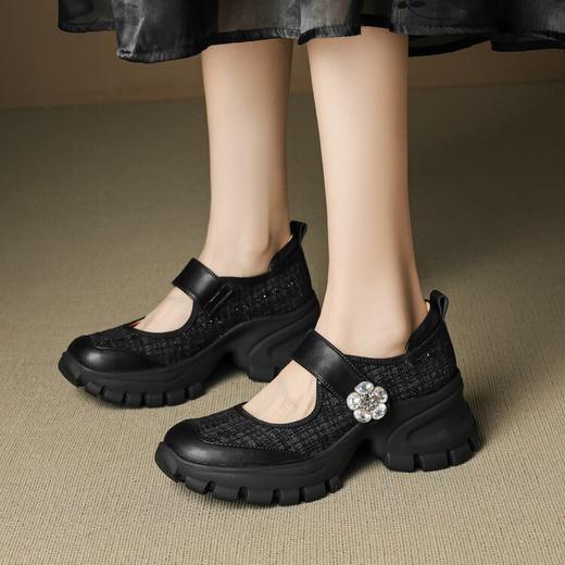 【预售5天】圆头松糕厚底玛丽珍鞋女夏秋真皮米白色浅口休闲单鞋XPJ&Q9155 商品图4