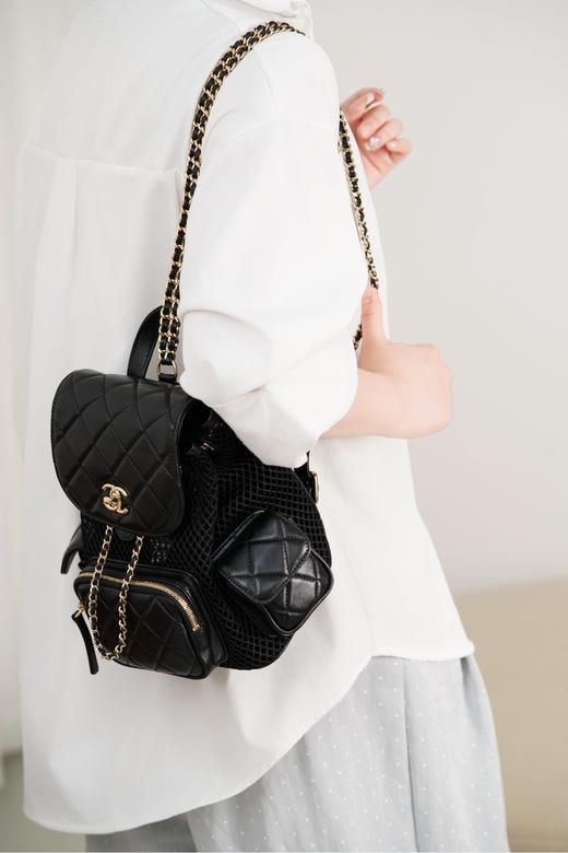 香奈儿 25s镂空网纱双肩包 黑金小号（LZ） 商品图8