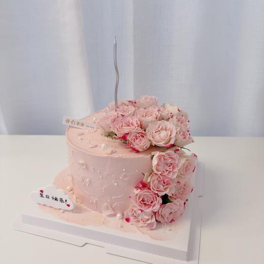 粉色折射玫瑰鲜花蛋糕(鲜花按当天采购搭配)-低糖处理无添加 商品图0