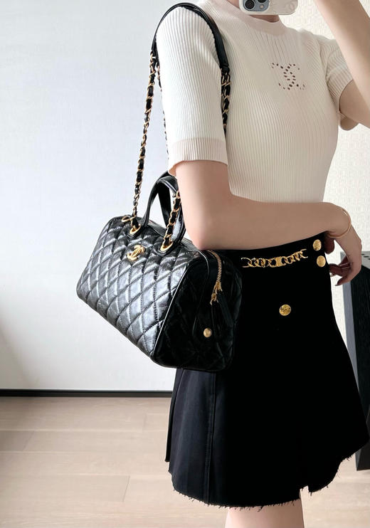 香奈儿 25A手工坊 油蜡皮保龄球包黑色（LZ） 商品图7