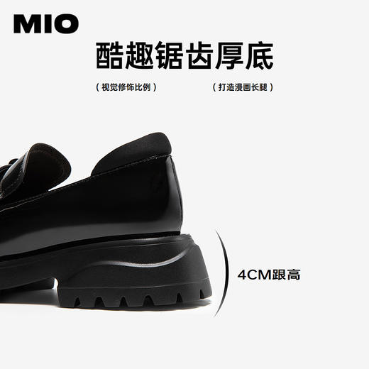 MIO米奥乐福鞋钻饰花朵圆头粗跟学院厚底黑色小皮鞋M254514461 商品图4
