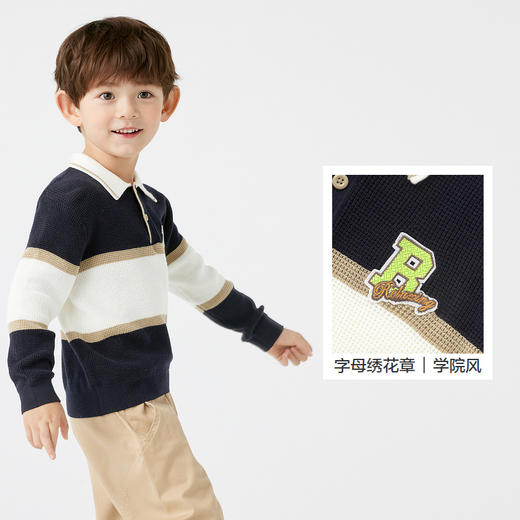 巴拉巴拉童装儿童毛衣华夫格学院风针织衫男童秋装POLO领上衣百搭 商品图3