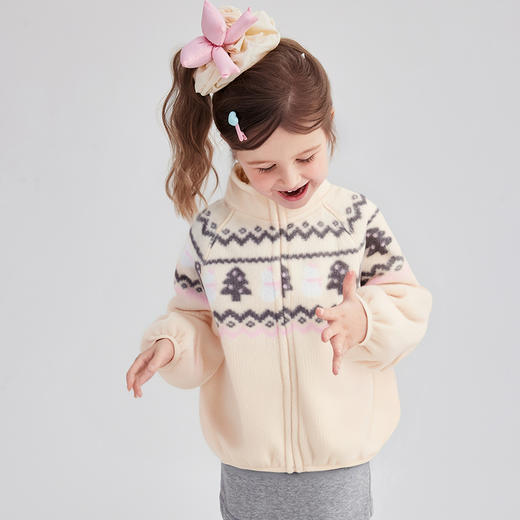 笛莎Deesha 童装女童外套2025冬新款女童费尔岛印花立领绒外套 商品图1