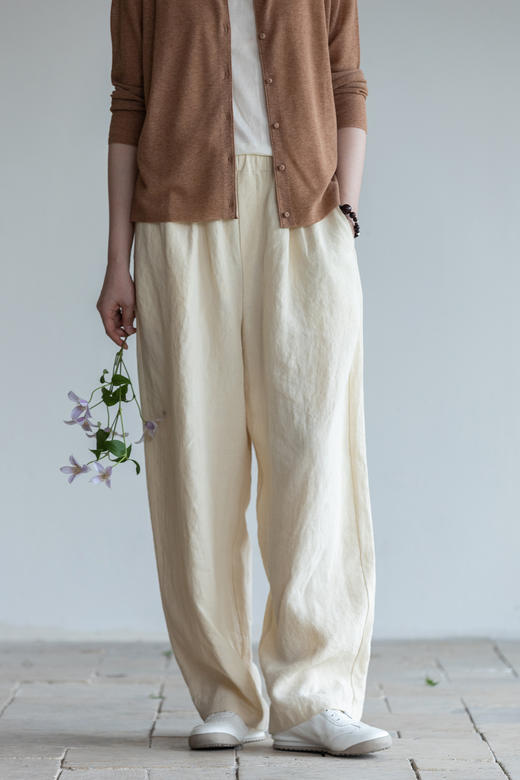 牧衣游原创 亚麻净色长裤新款透气清凉随性宽松百搭休闲裤 归屿 商品图5