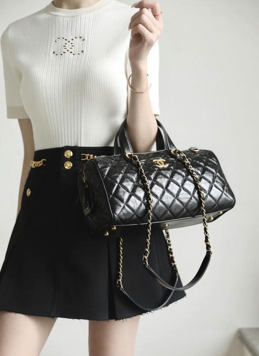 香奈儿 25A手工坊 油蜡皮保龄球包黑色（LZ） 商品图4