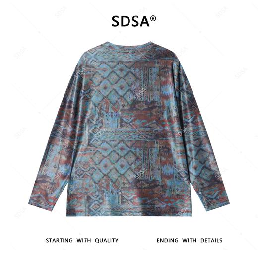 T4299SDSA夏季新款男士痞帅复古菱形图案设计小众圆领长袖T恤休闲简约 商品图5