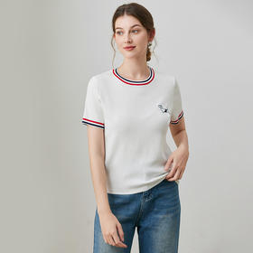 「自」全新升级【铂金会员109/天猫149/差价40】(94030)洛诗琳时尚减龄刺绣针织T恤2025宽松显瘦冰丝短袖上衣女