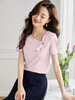 【专属特价】熙世界设计感斜V领T恤衫女短袖2025夏季新款百搭纯色透气凉感上衣 商品缩略图4