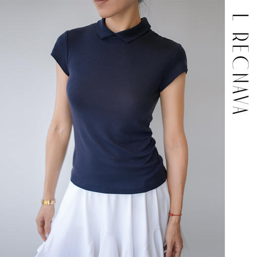 L RECNAVA 天丝莱赛尔 正肩翻领 气质修身短袖 商品图3