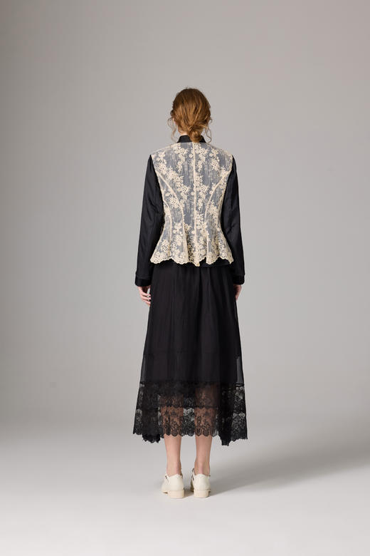 Renlisu 25AW 石墨黑蕾丝亚麻双面收腰短夹克 商品图4